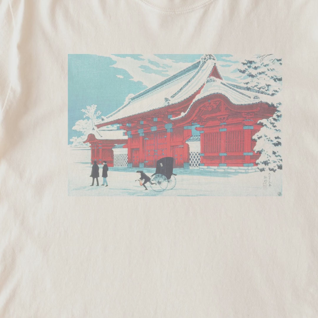 Takahashi Hiroaki (Shōtei) — The Red Gate of Hongo in Snow (1926) Japanese Woodblock Tee