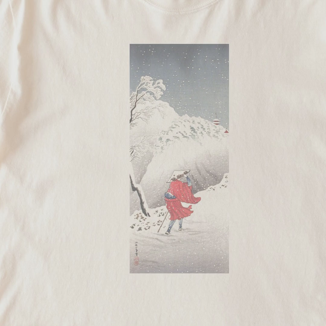 Takahashi Hiroaki (Shōtei) — Snowy Evening on a Mountain Path — Japanese Woodblock Print Tee